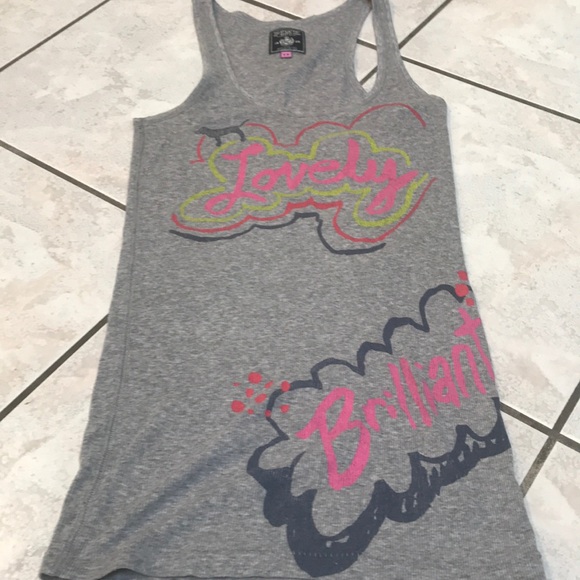 PINK Victoria's Secret Tops - EUC RIBBED MESSAGE TANK GRAY BY PINK